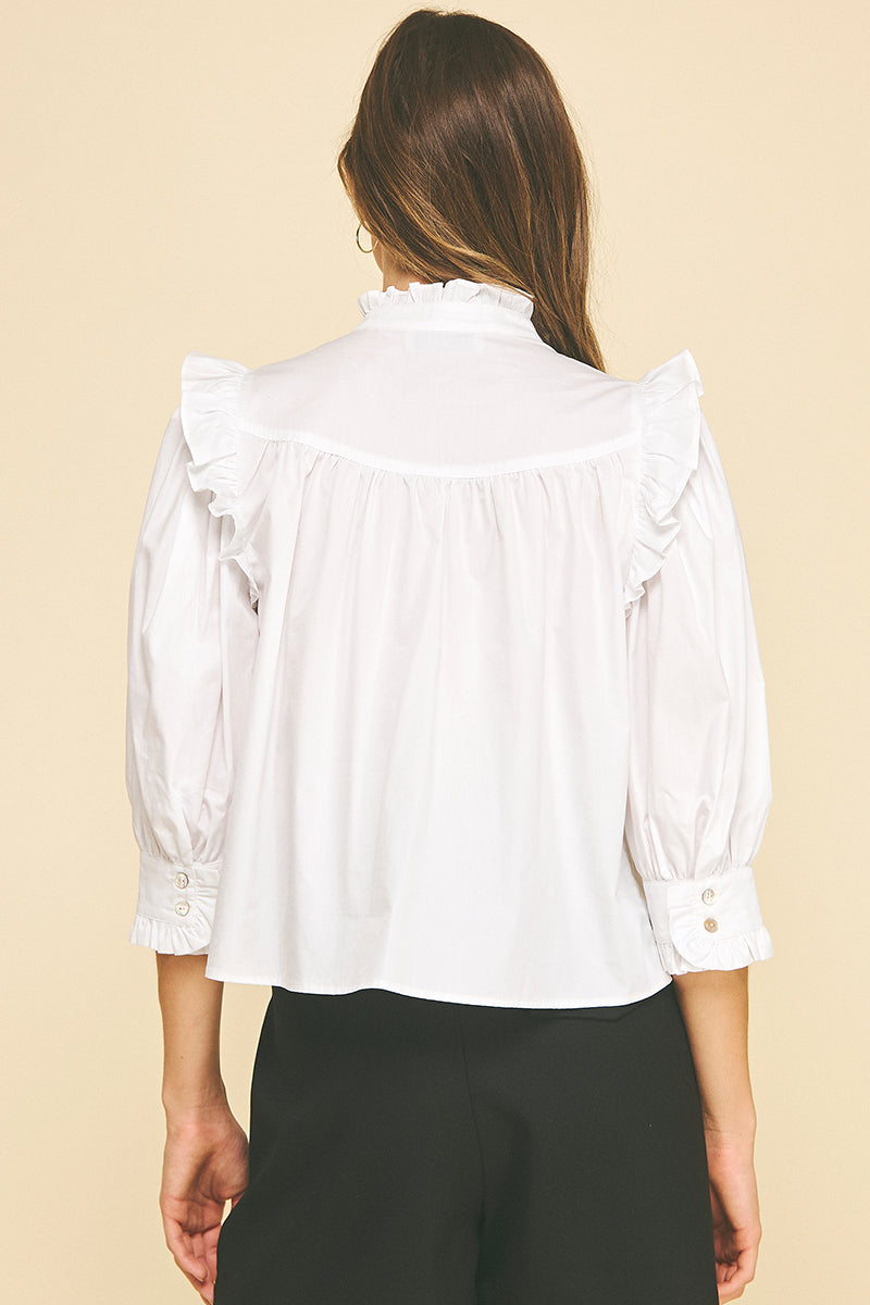 Ruffle Mock Neck Button Down