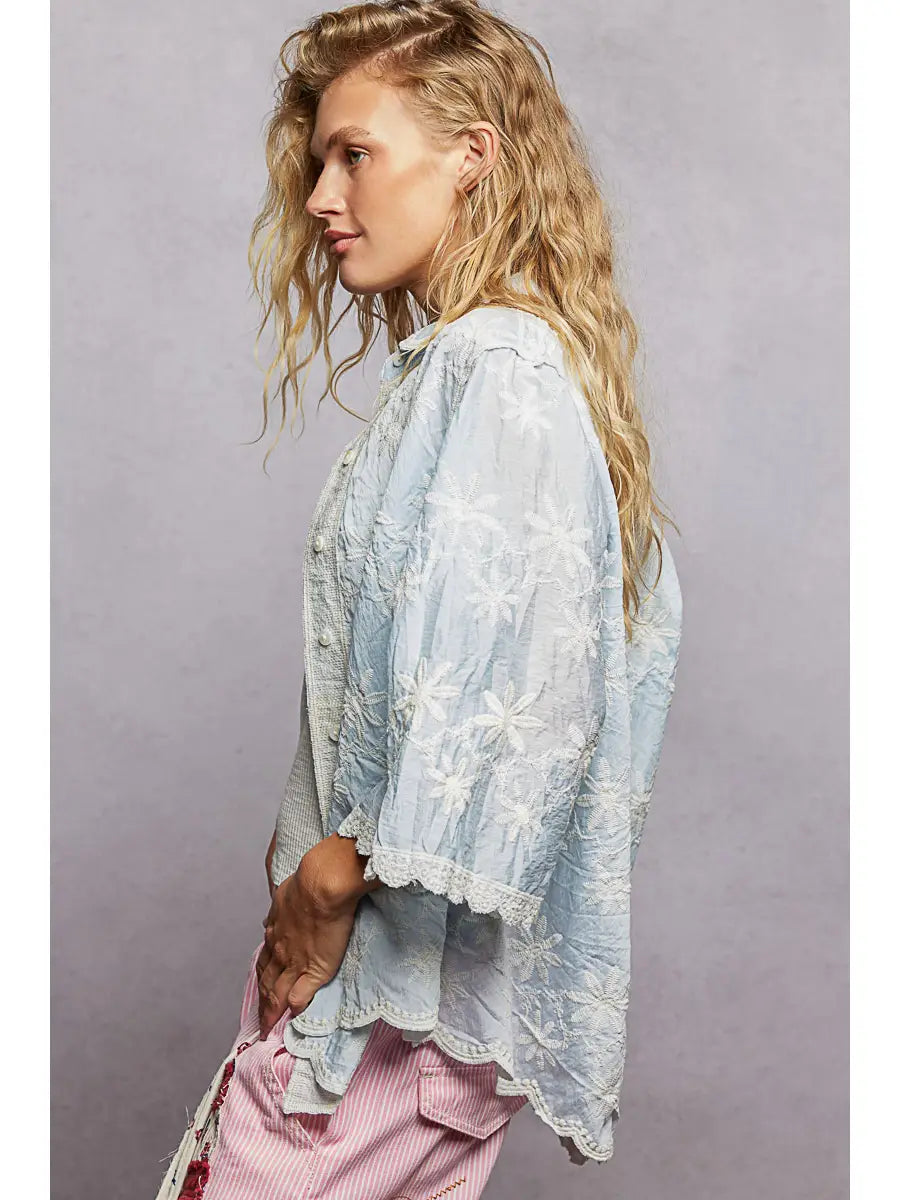 Embroidered Floral Half Sleeve Shirt
