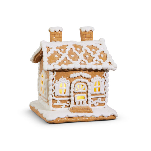 Lighted Snow Gingerbread House