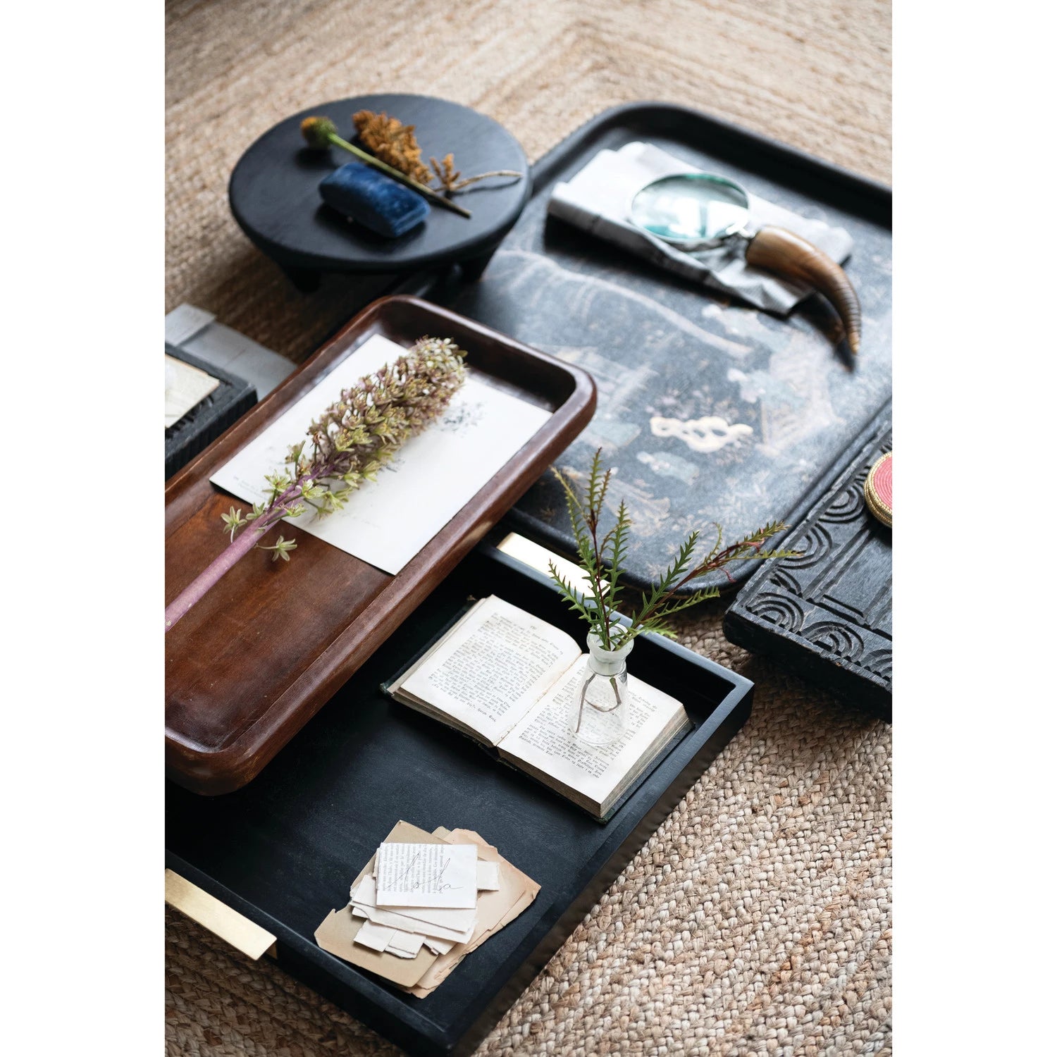 Black Mango Wood Gold Handle Tray
