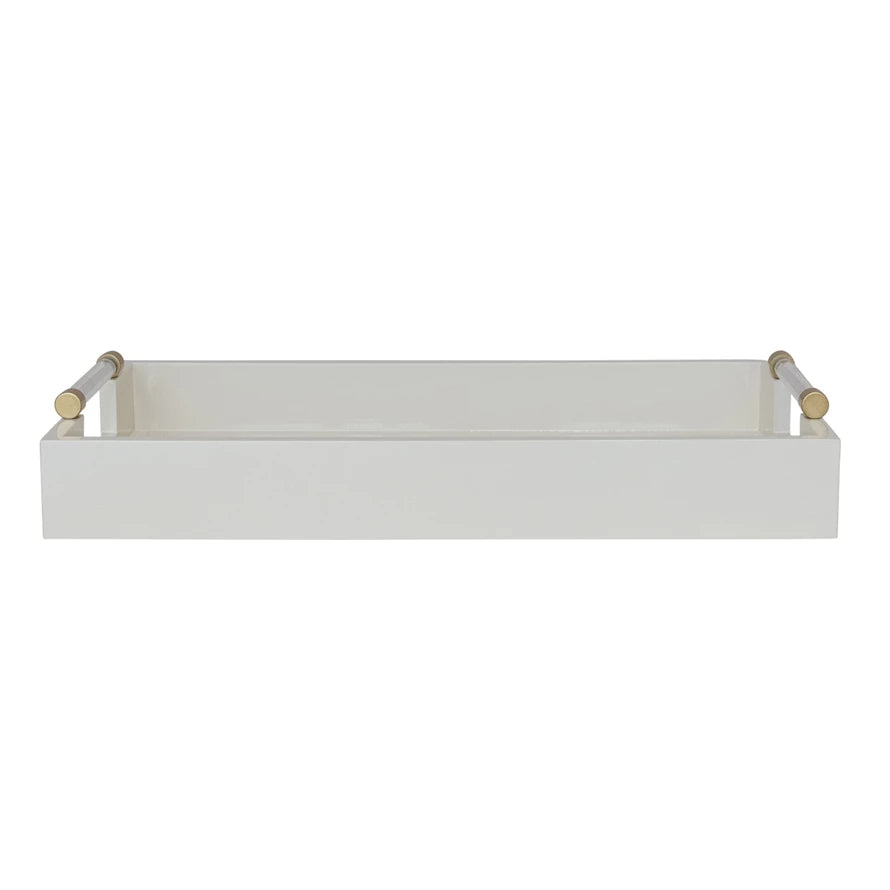 White Lacquered Tray with Acrylic Handle