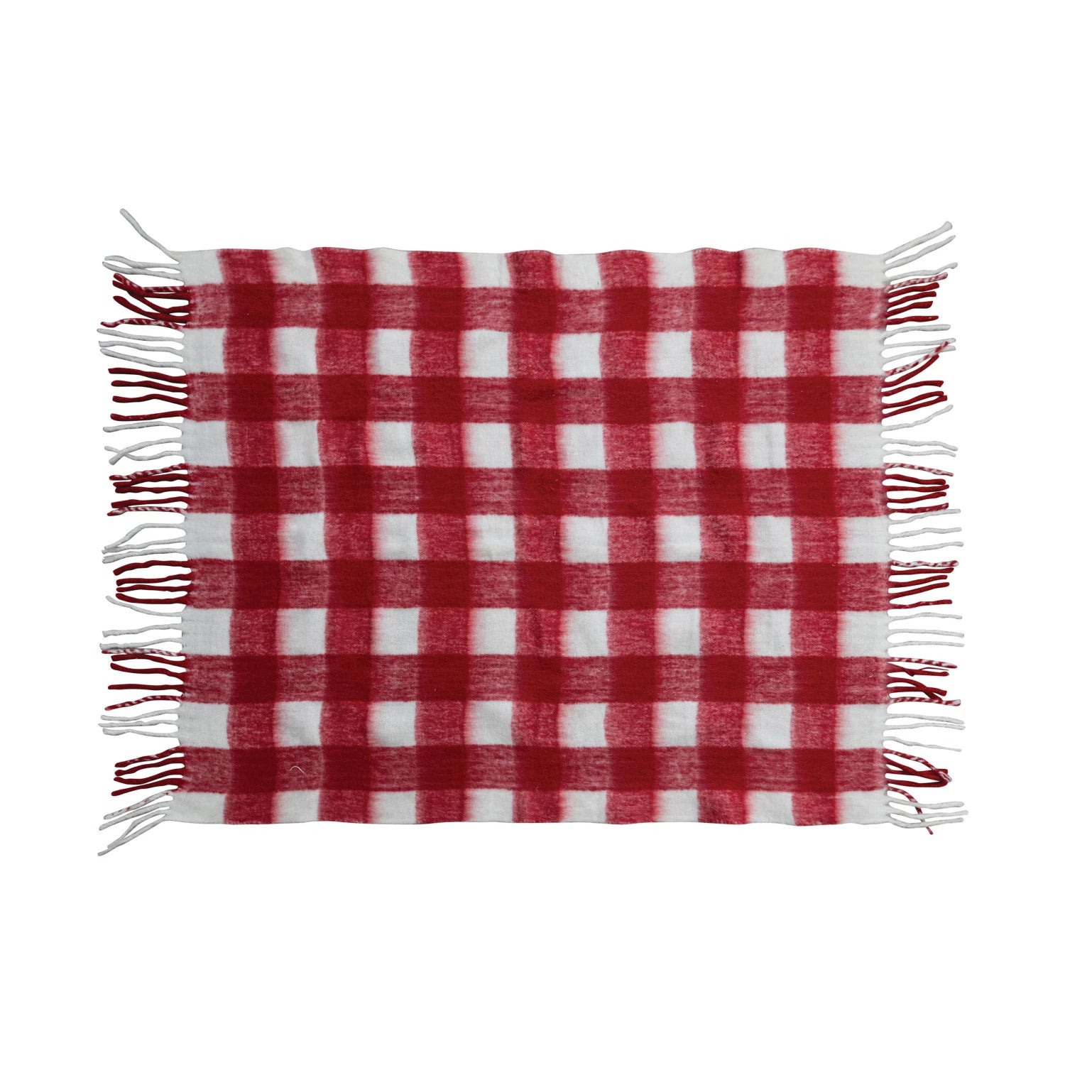 Red and White Plaid Woven Throw