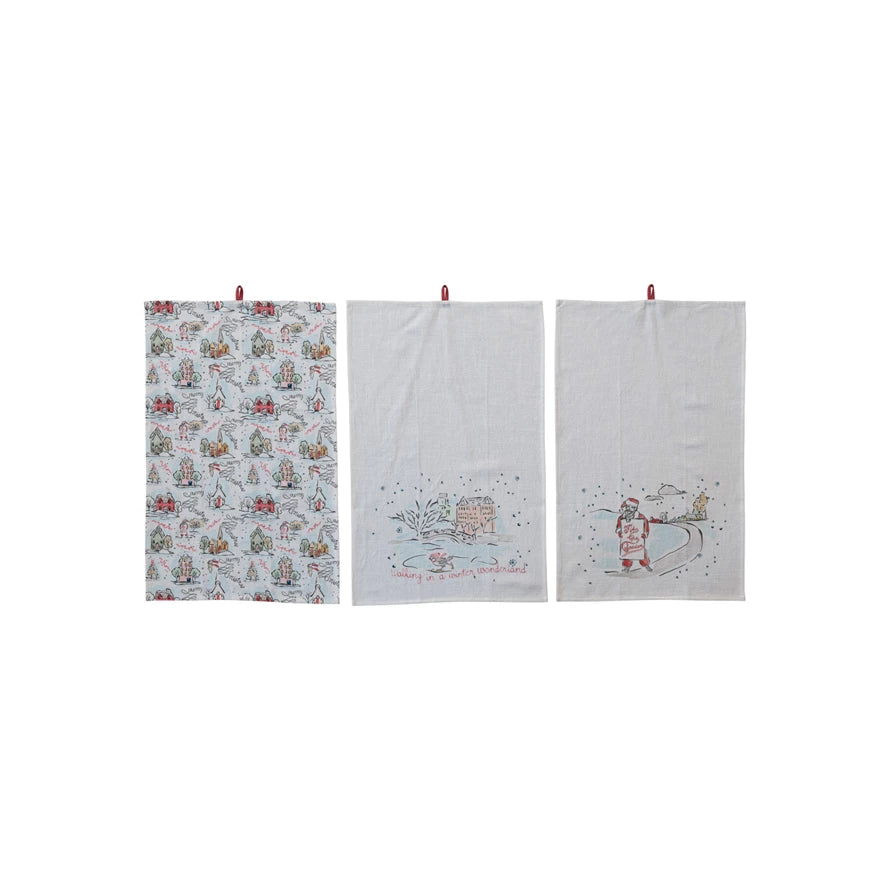 Holiday Village Scene Tea Towels