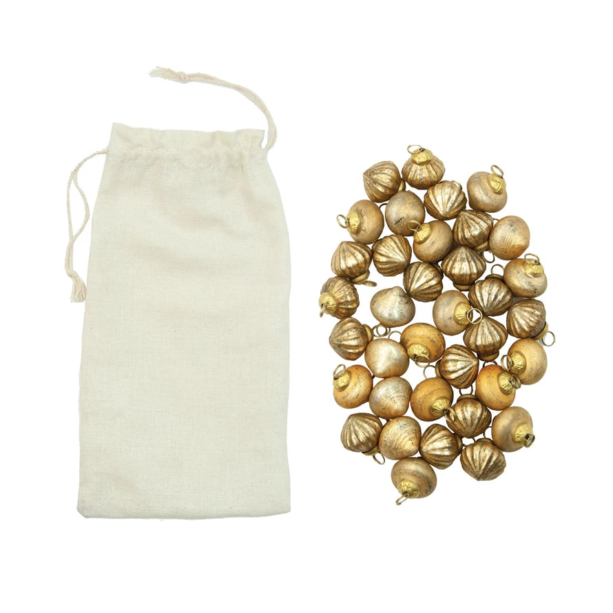 Set of Antique Gold Mini Mercury Glass Ornaments