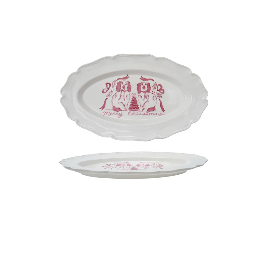 Staffordshire Dogs Holiday Scalloped Platter