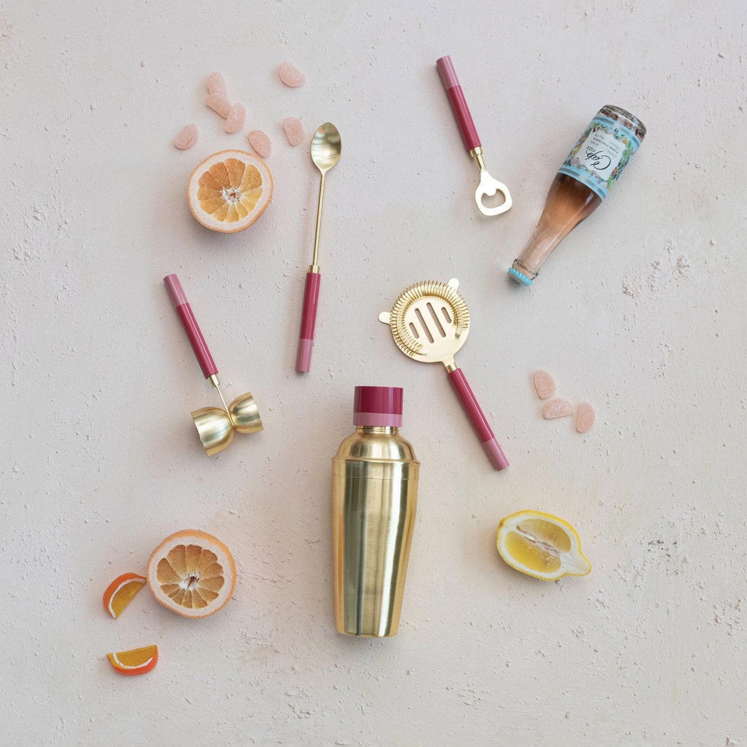 Pink and Brass Bar Tools