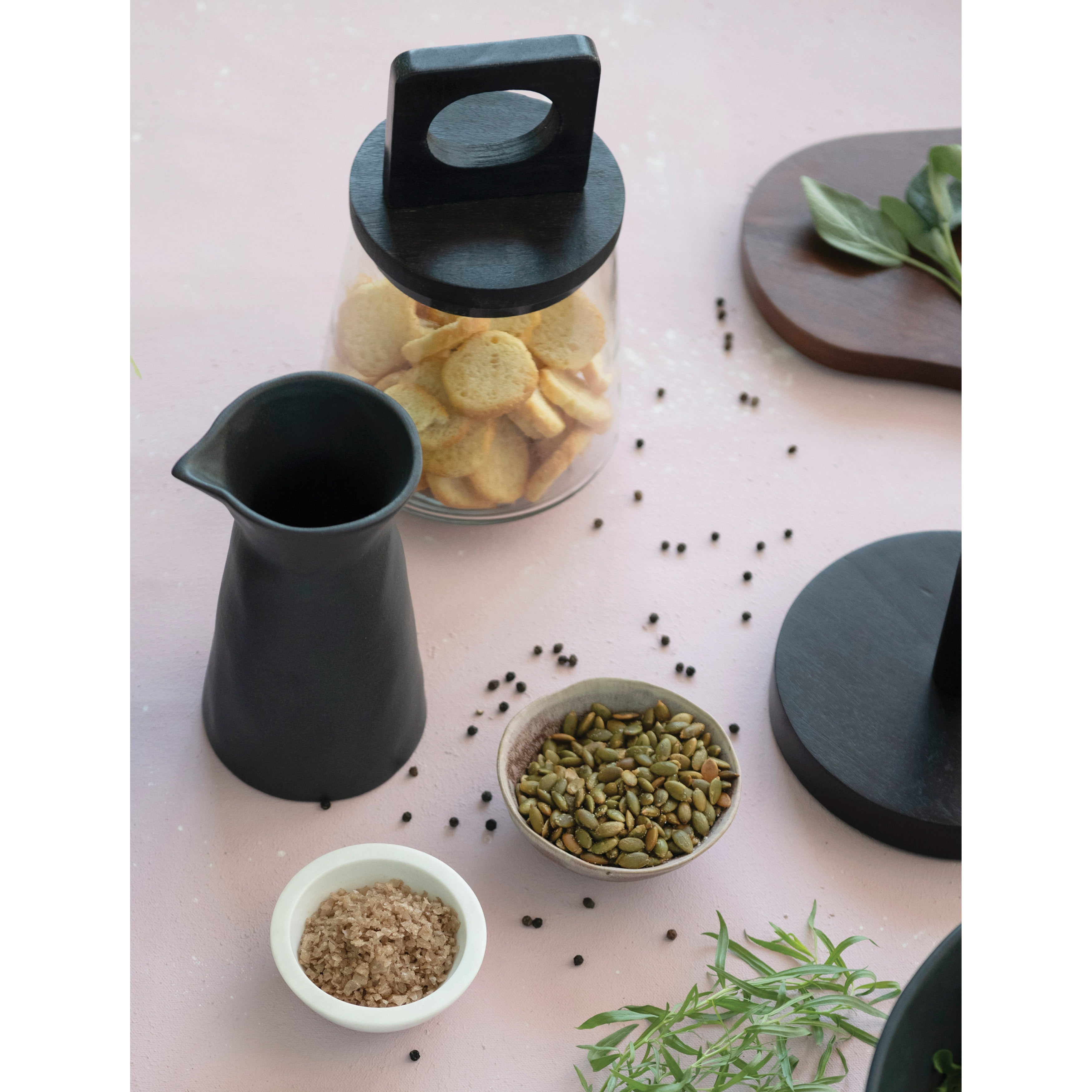 Glass Jar with Black Mango Wood and Marble Lid