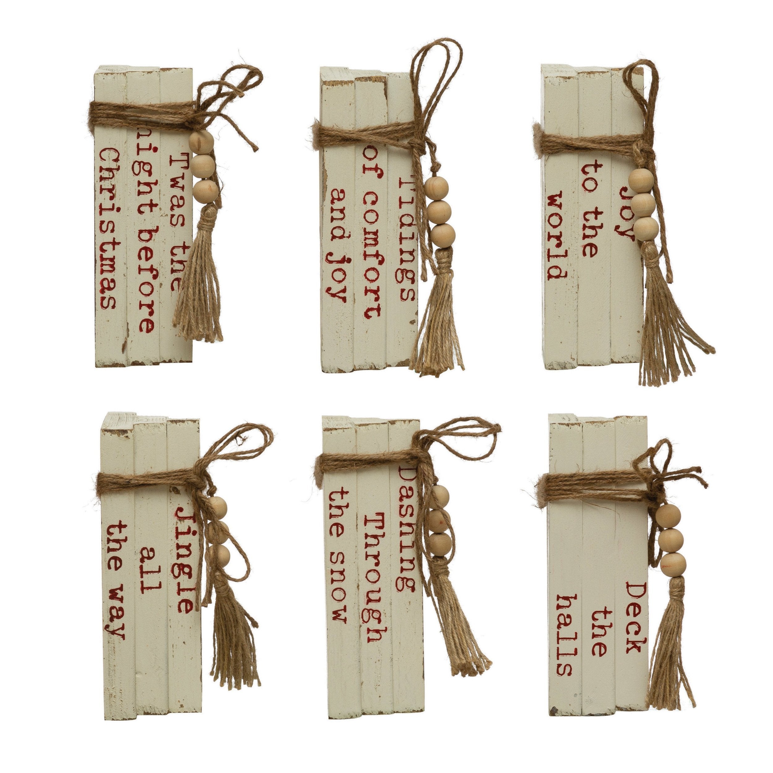 Wood Block Faux Books with Holiday Saying
