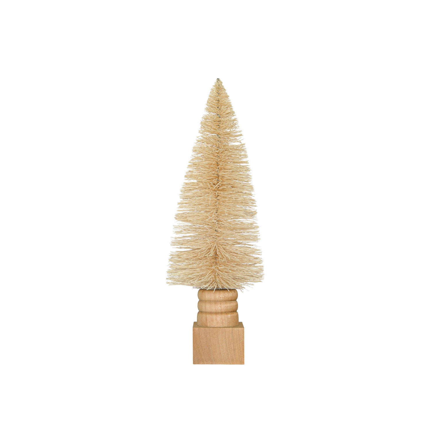 Cream Sisal Bottle Brush Tree with Carved Wood Base