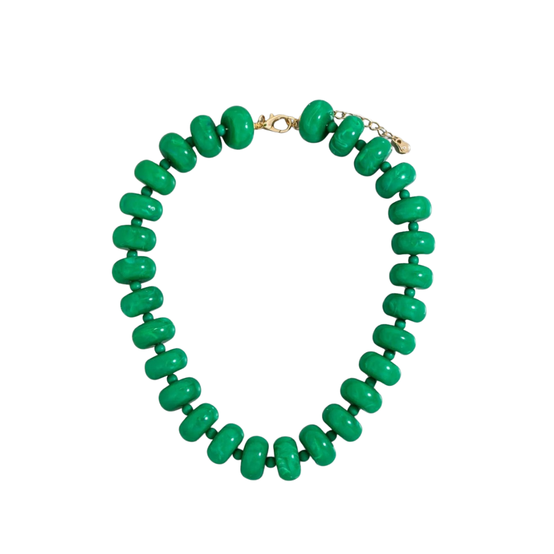 Green Acrylic Bead Link Necklace