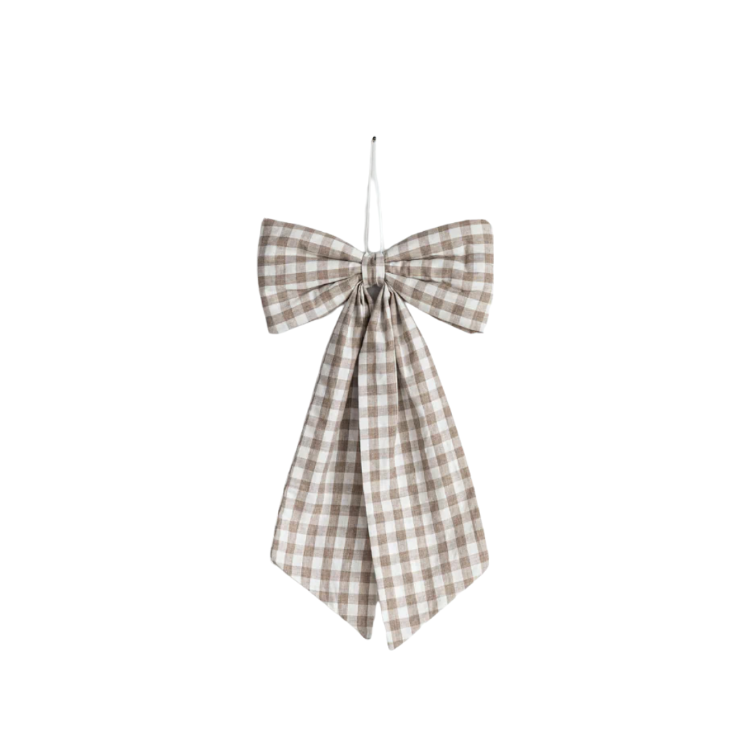 Beige Gingham Fabric Bow