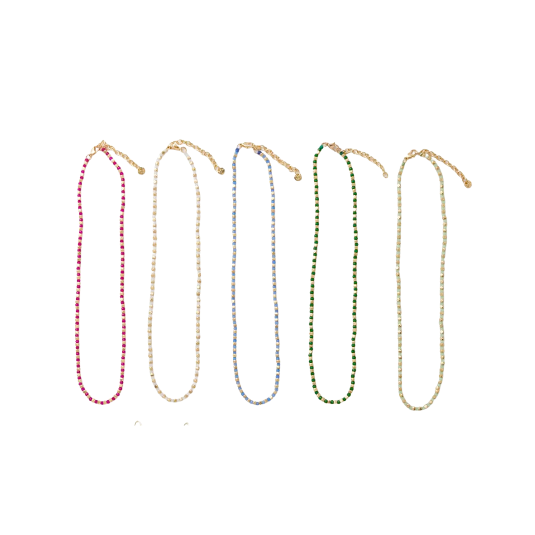 Crystal Necklace With Alternating Brass Beads