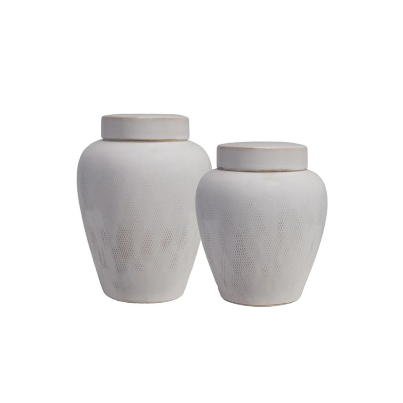 Debossed Stoneware Ginger Jar
