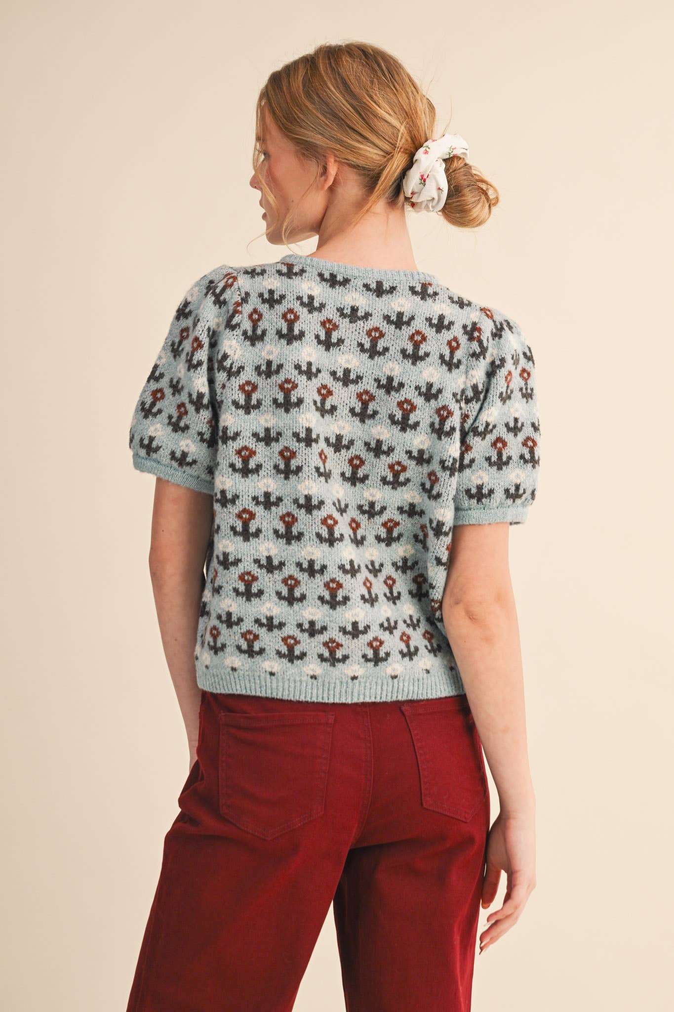 Floral Short Sleeve Sweater Cardigan