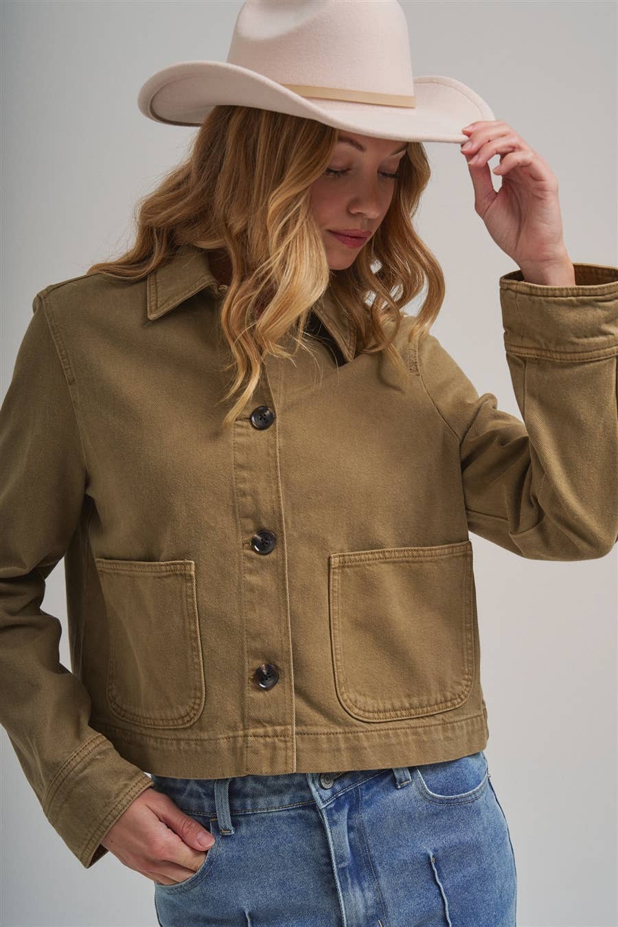 Cropped Utility Jacket with Patch Pockets