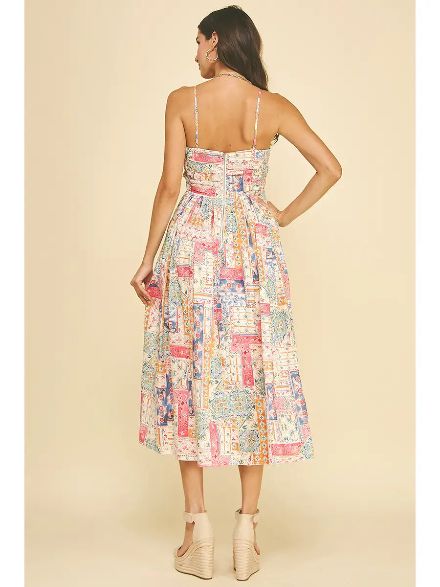 Patchwork Print Midi Dress