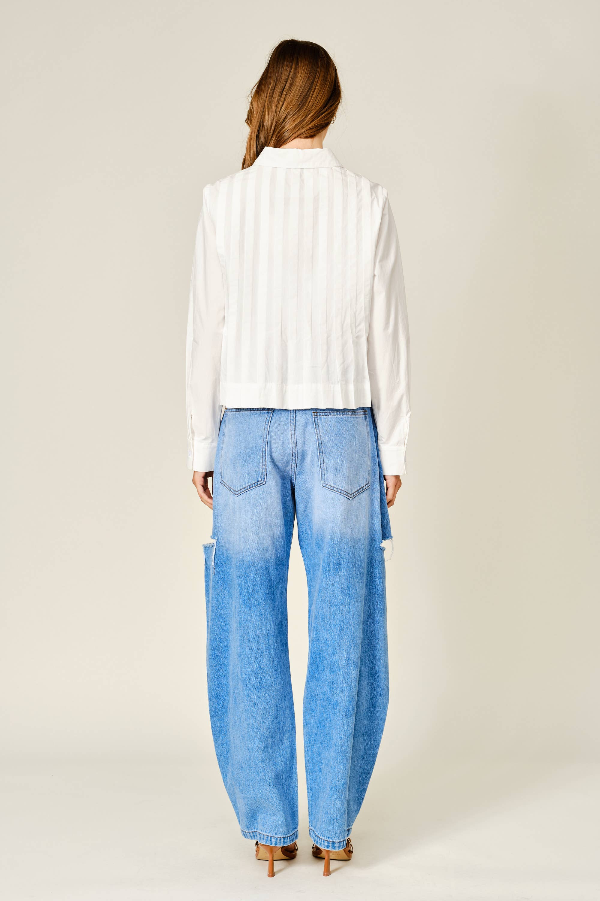 Pleated Cotton Button Down Shirt