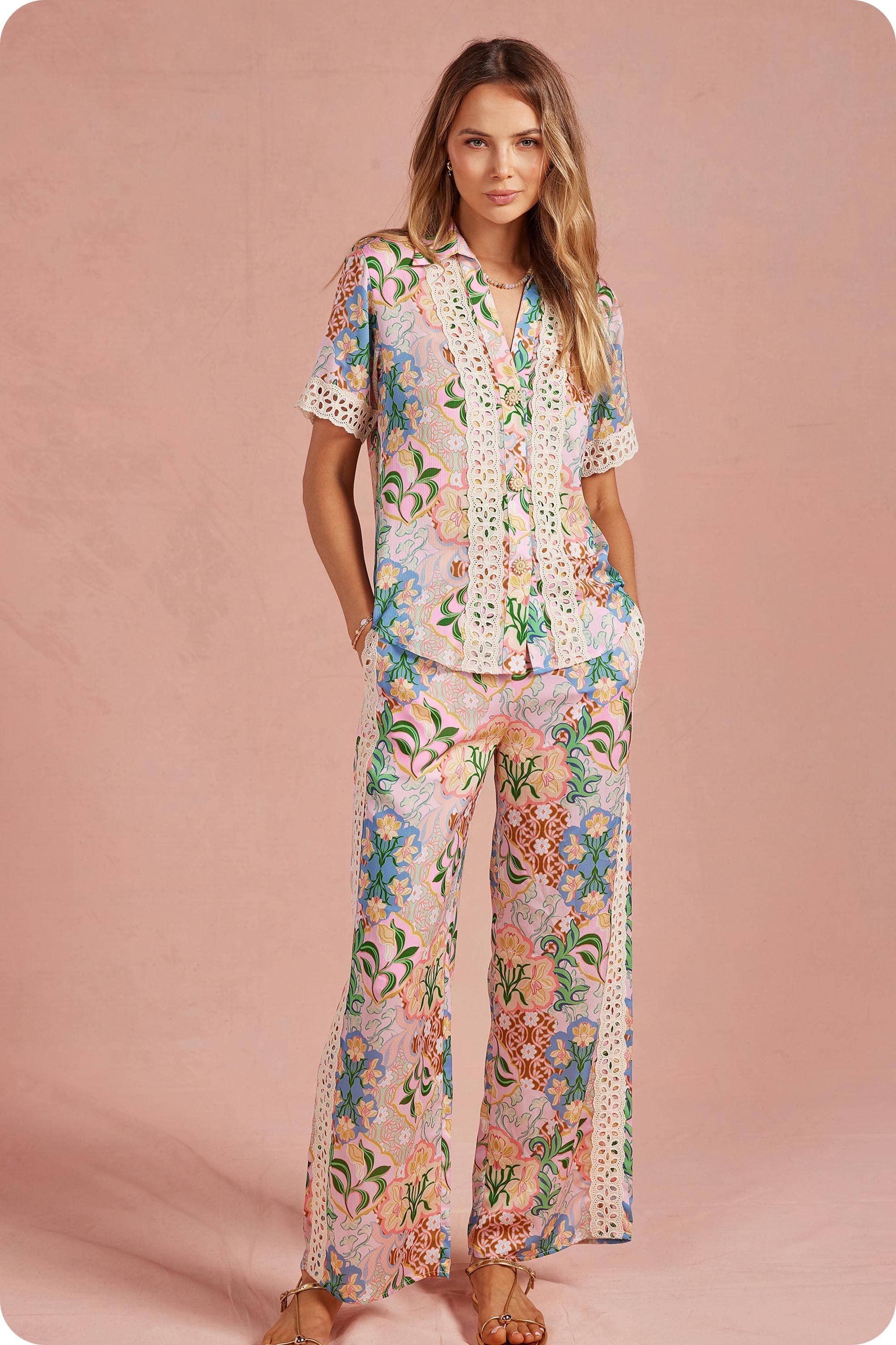 Garden Party Crochet Satin Pants