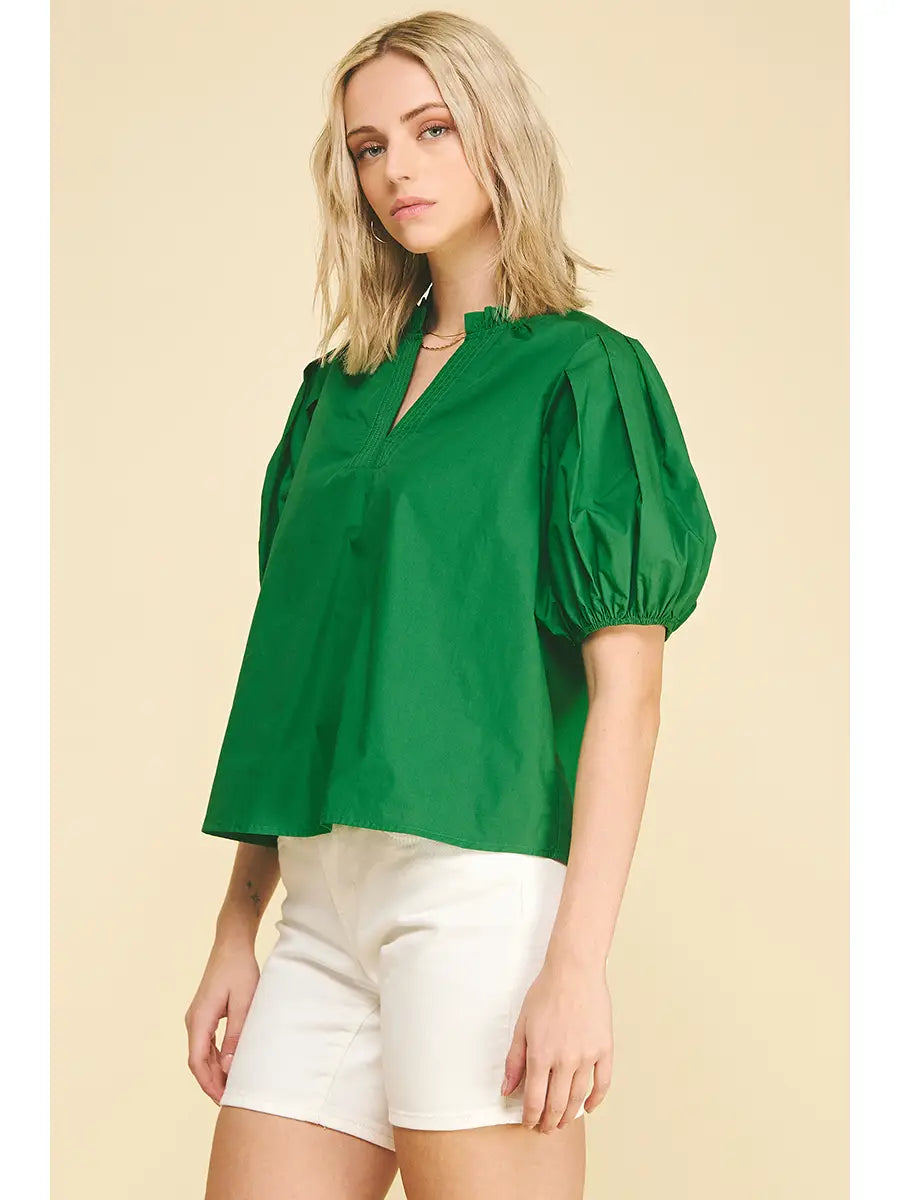 Puff Sleeve V-Neck Blouse