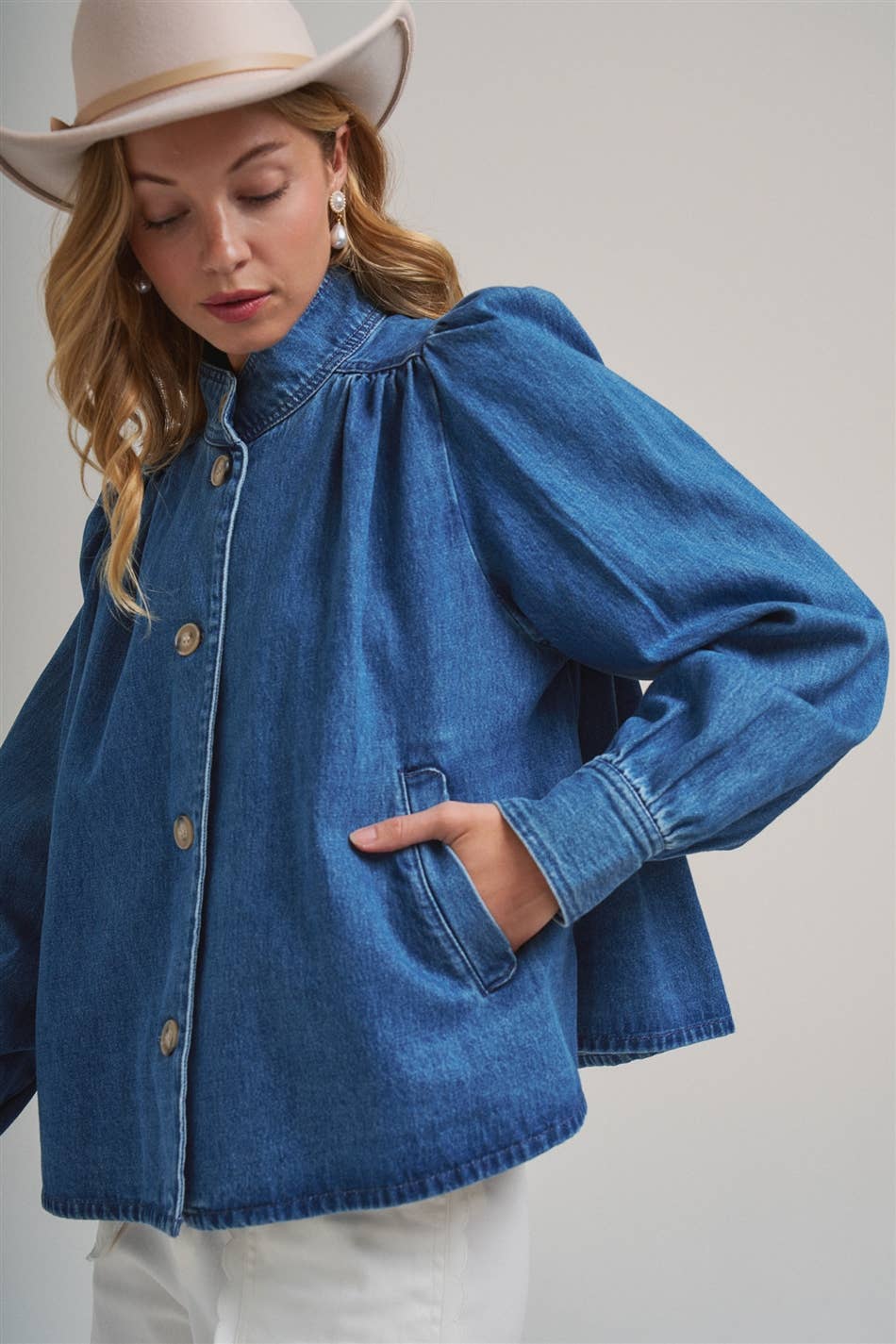 Button Front Denim Collared Jacket