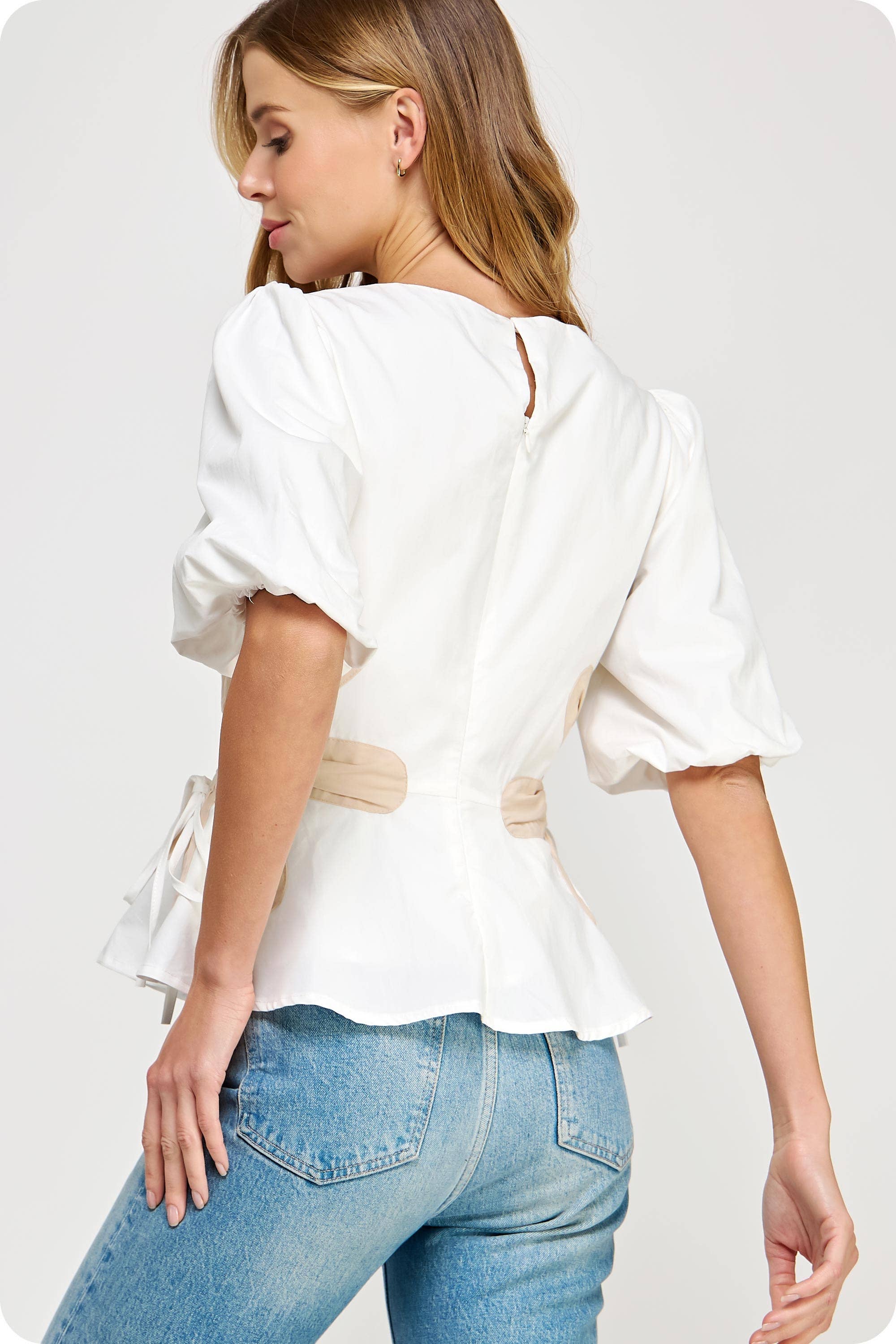 Flower Color-Block Poplin Top