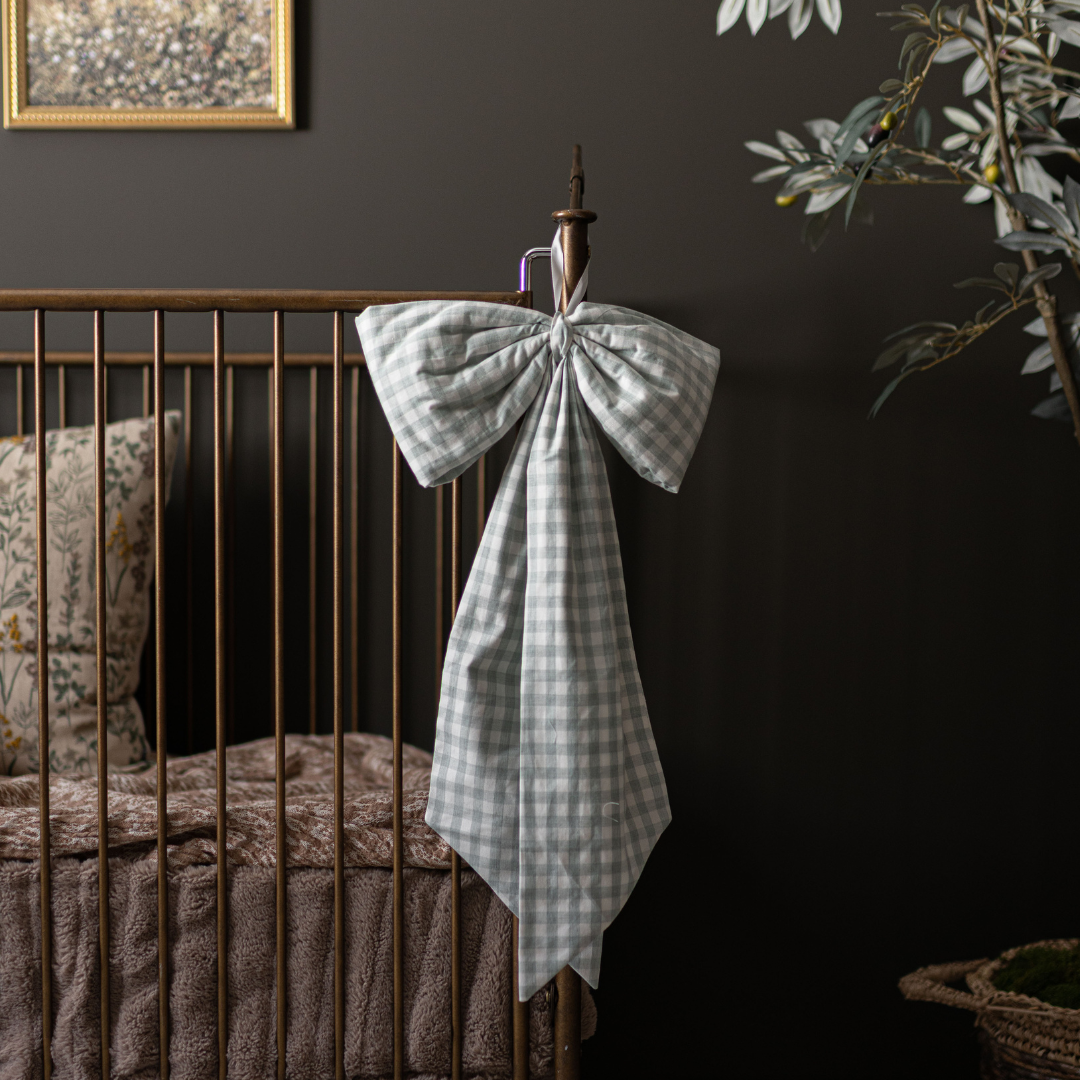 Pastel Blue Gingham Fabric Bow