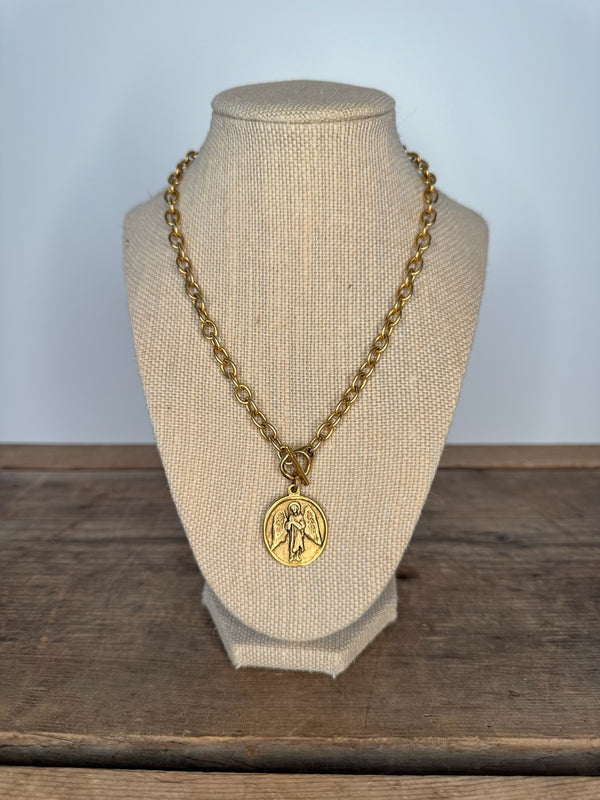 Gold Cross and Angel Pendant Necklace