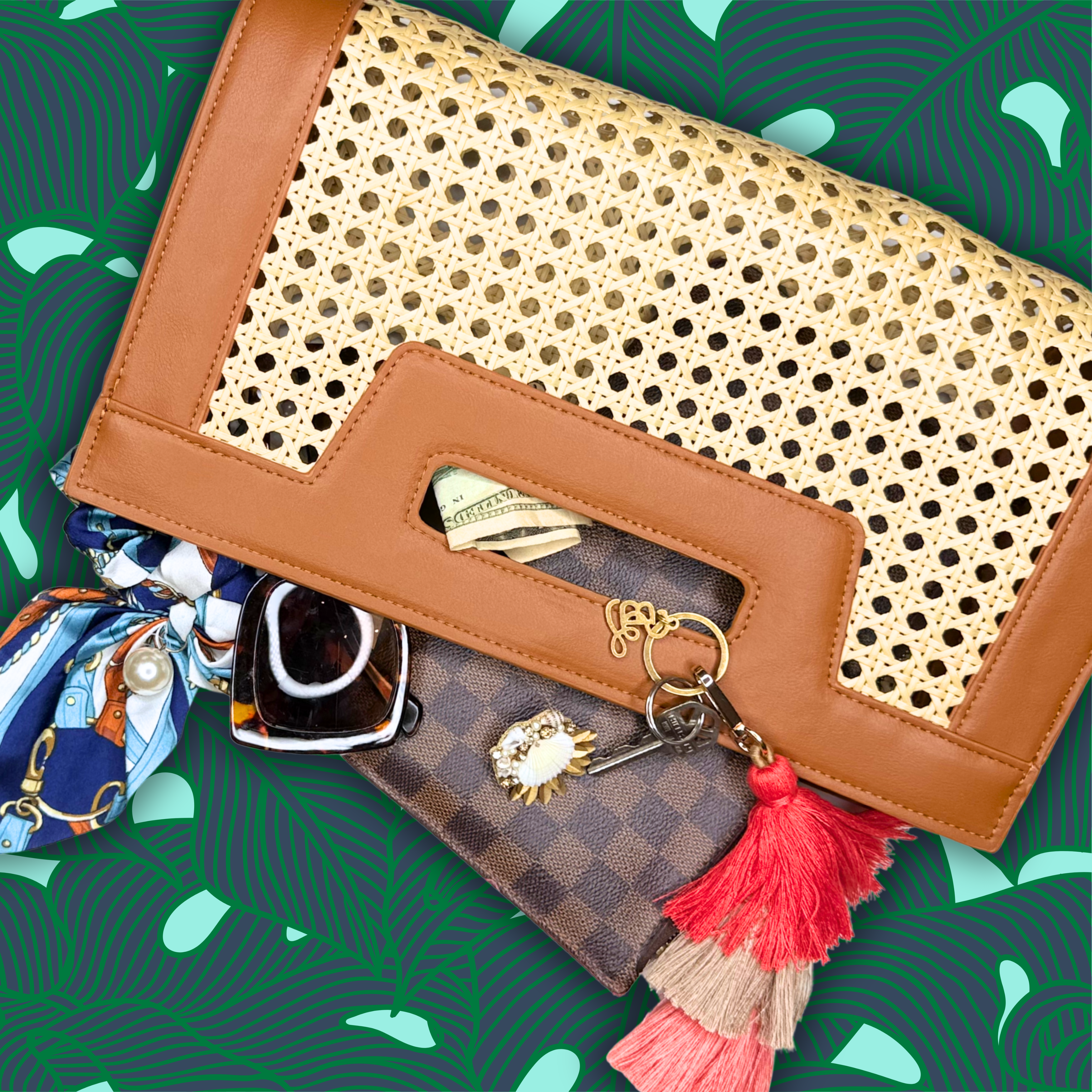 Cane and Leather Clutch