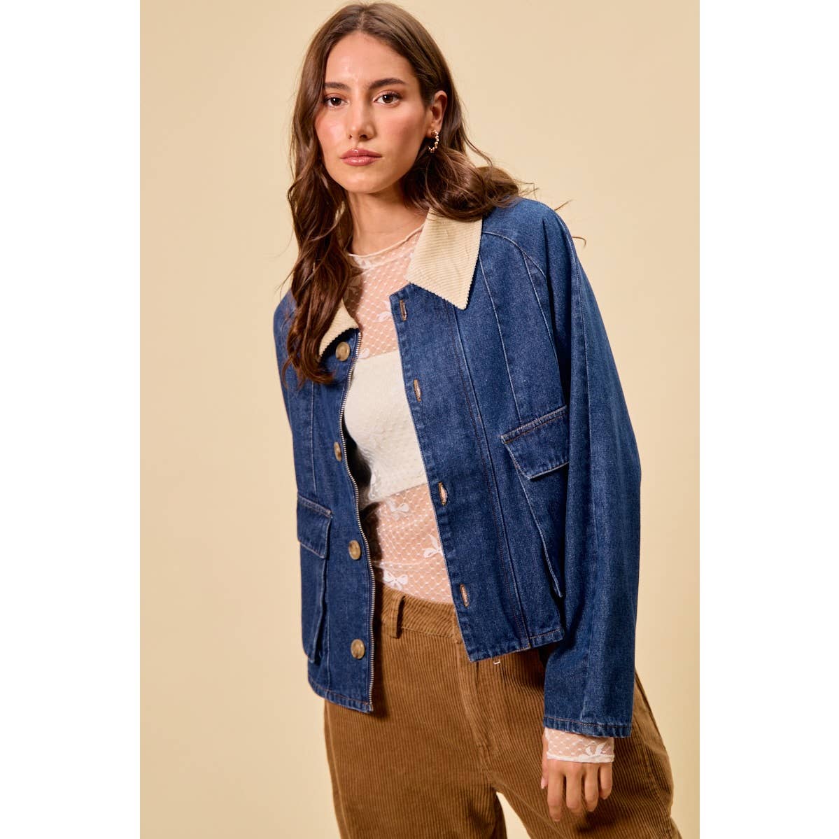 Zip Up and Button Denim Jacket