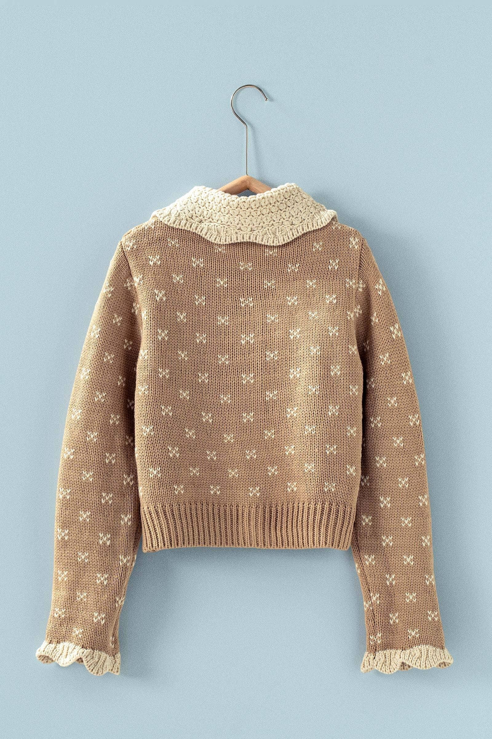 Khaki Knit Ruffle Collar Cardigan