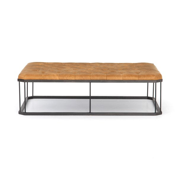 Diamond Tufted Leather Ottoman