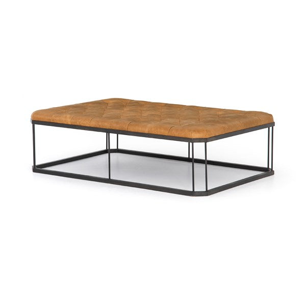 Diamond Tufted Leather Ottoman