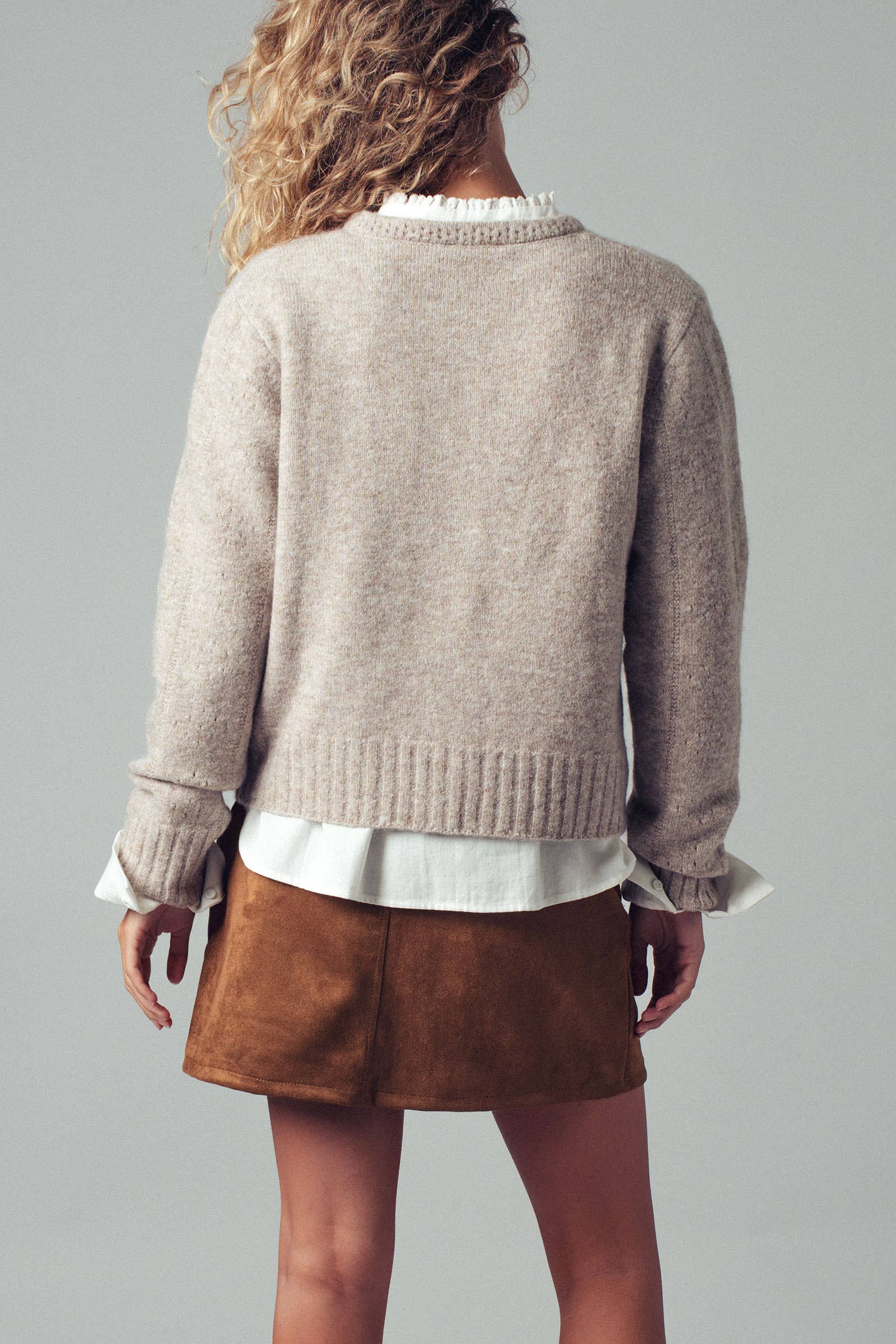 Lace Trim Wool Blend Cardigan
