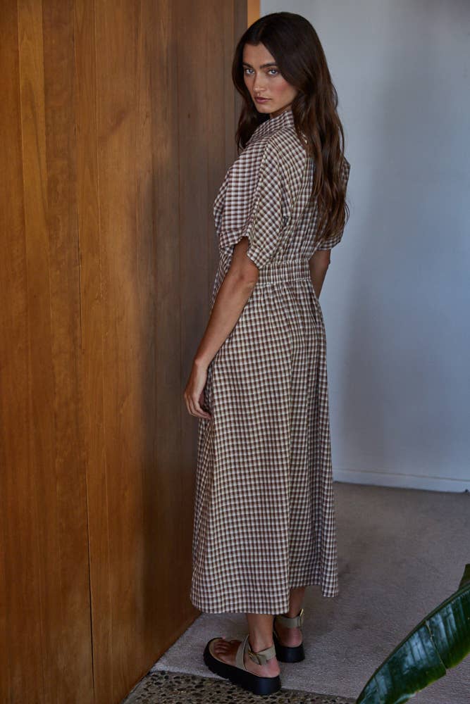 Brown Gingham Button Down Maxi