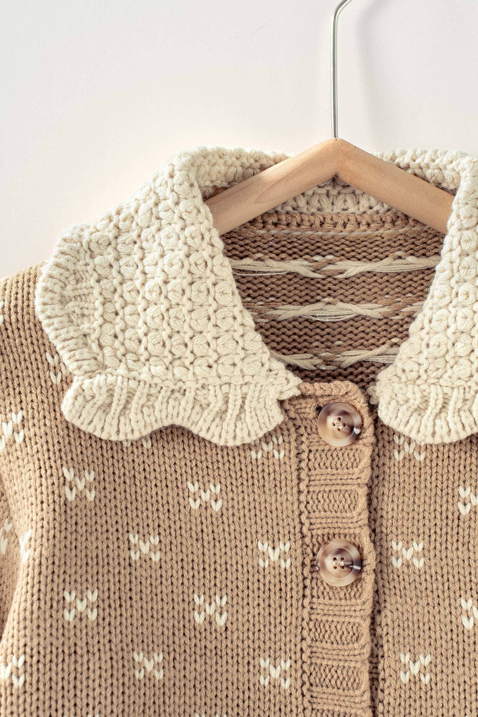 Khaki Knit Ruffle Collar Cardigan