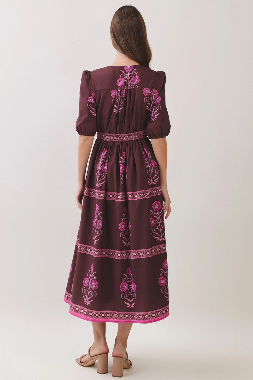 Floral Border Print Midi Dress
