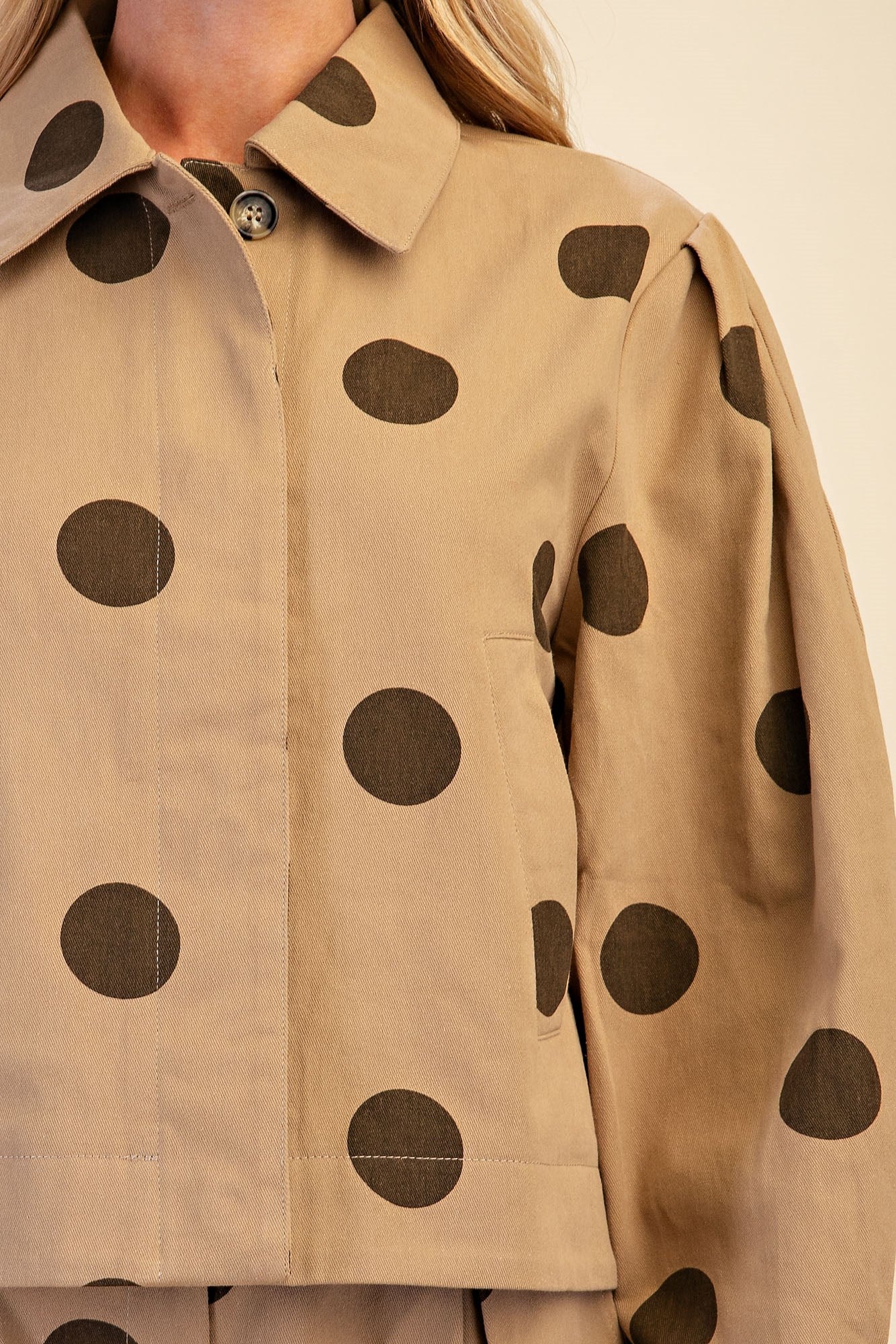 Polka Dot Cropped Jacket & High Waist Shorts