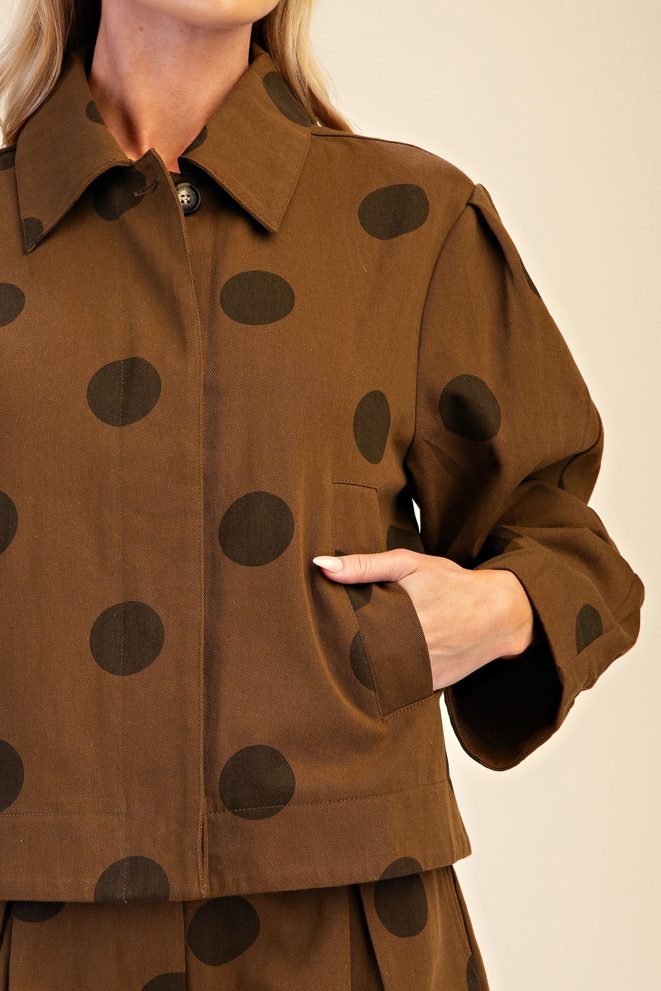 Polka Dot Cropped Jacket & High Waist Shorts