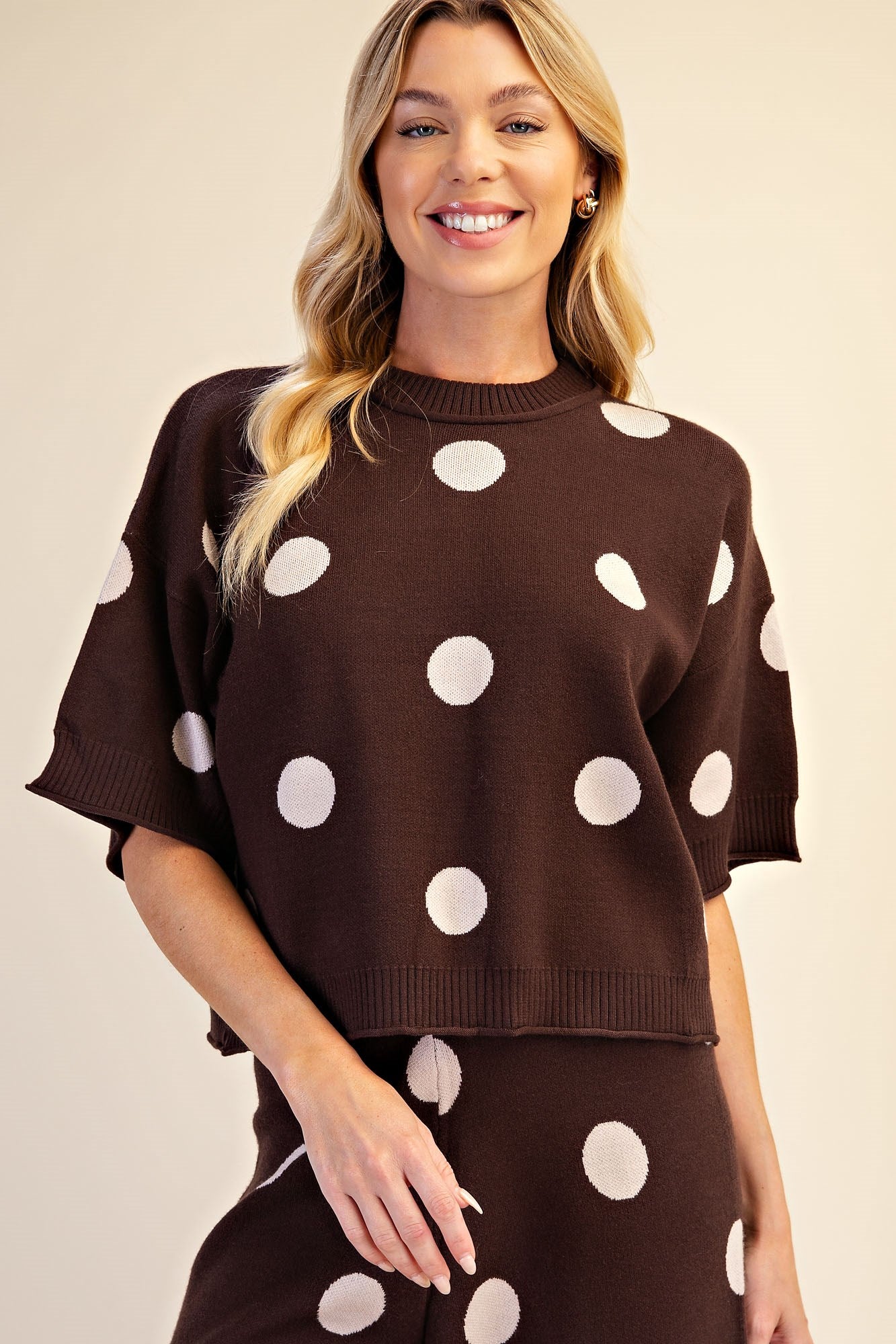 Polka Dot Short Sleeve Sweater & Pants Set