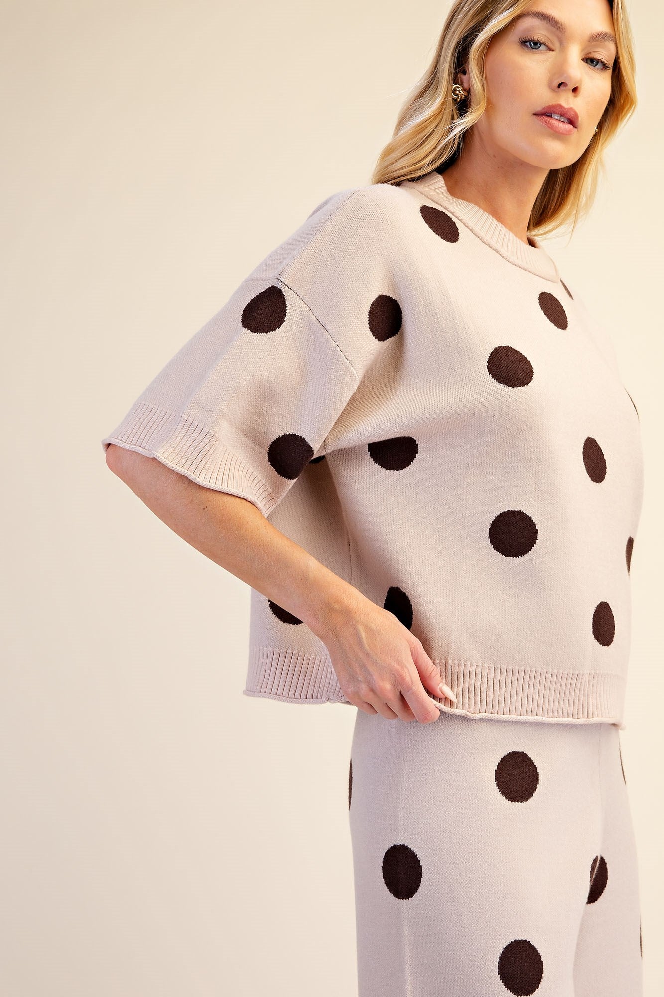 Polka Dot Short Sleeve Sweater & Pants Set