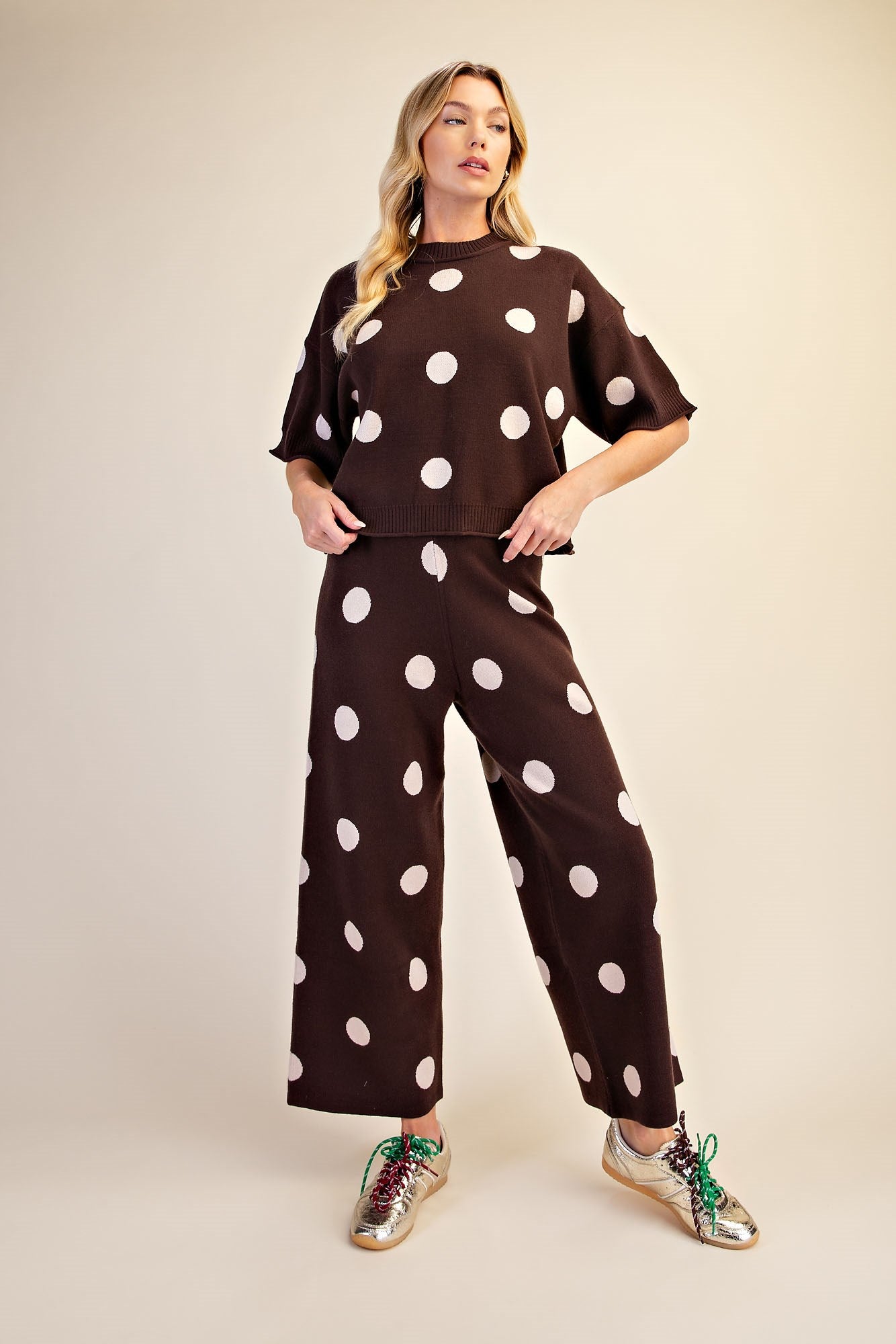 Polka Dot Short Sleeve Sweater & Pants Set