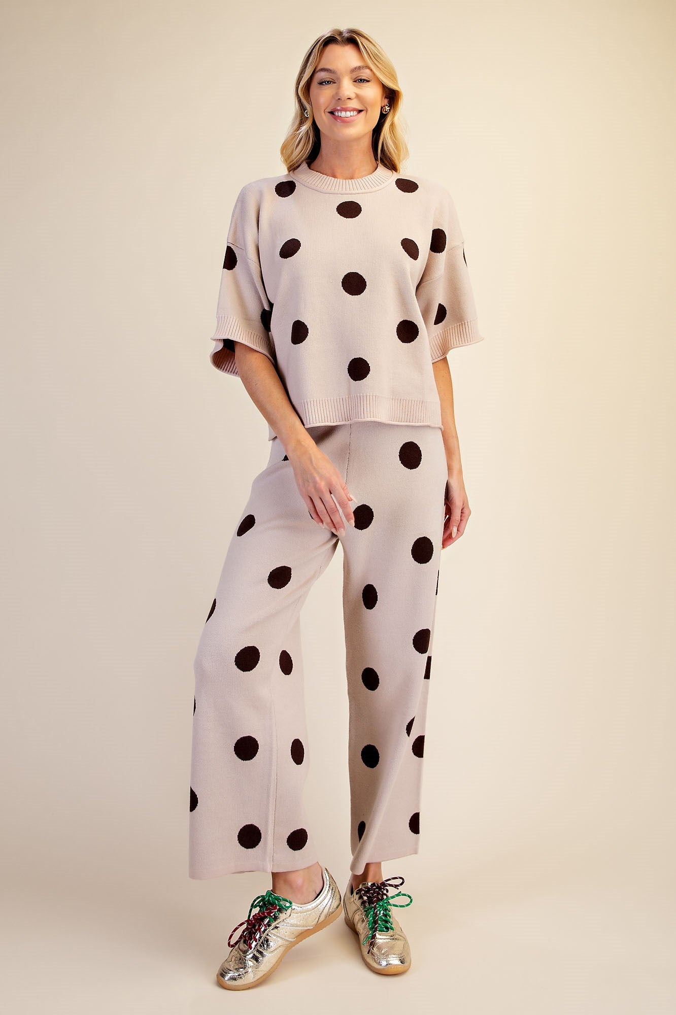 Polka Dot Short Sleeve Sweater & Pants Set