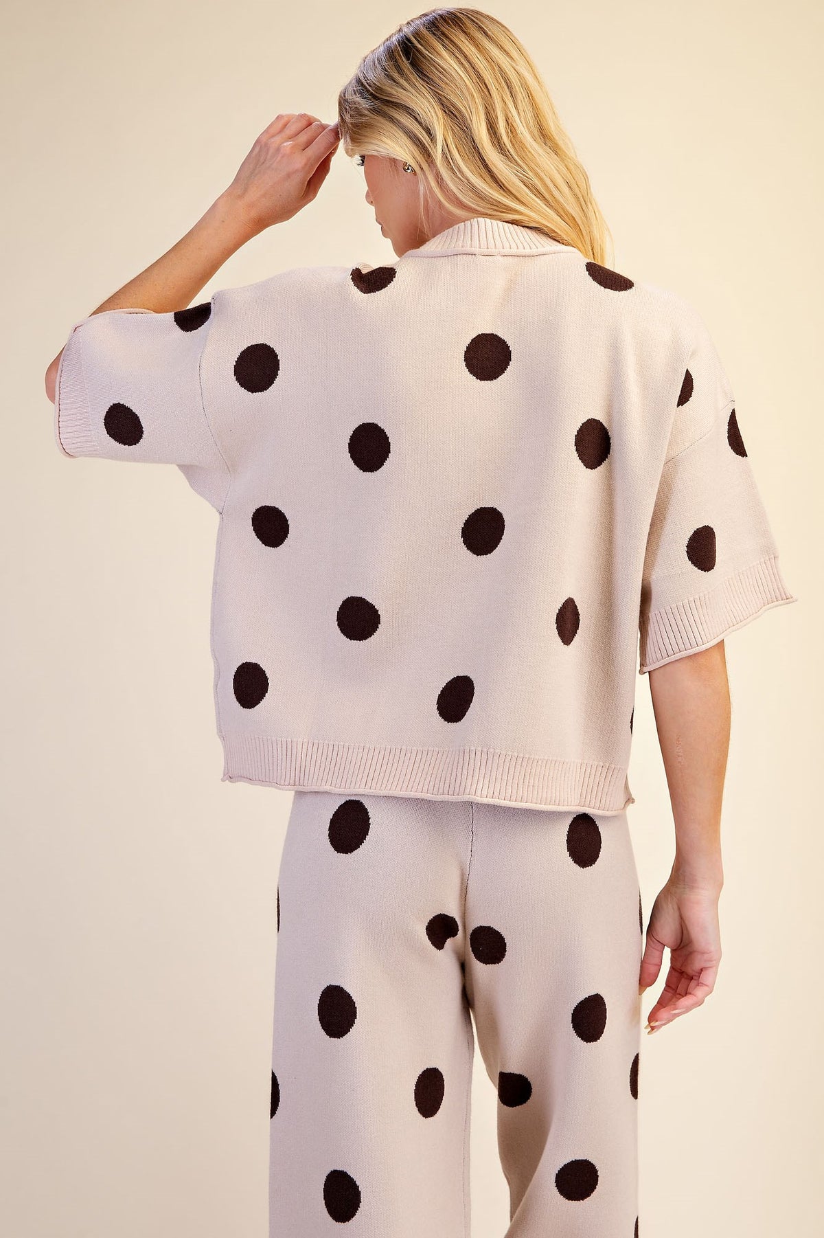 Polka Dot Short Sleeve Sweater & Pants Set