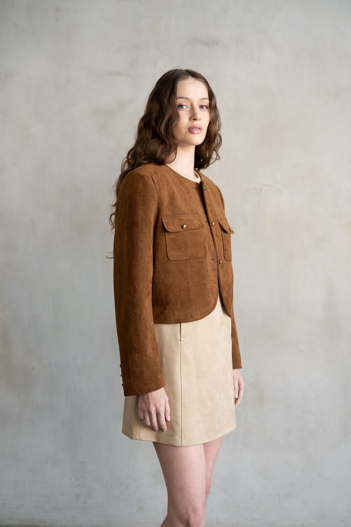 Tan Utility Cropped Suede Jacket