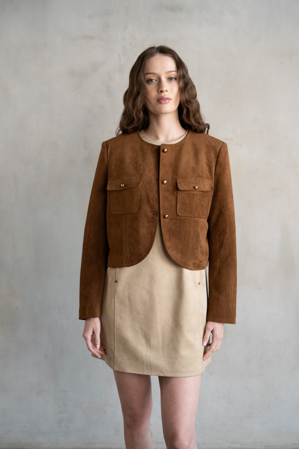 Tan Utility Cropped Suede Jacket