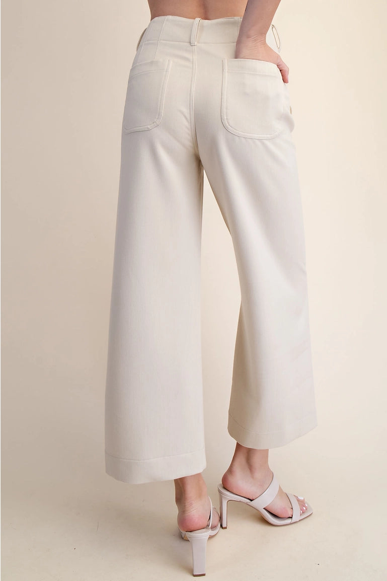 Colette Wide-Leg Scallop Pocket Pants - Cream