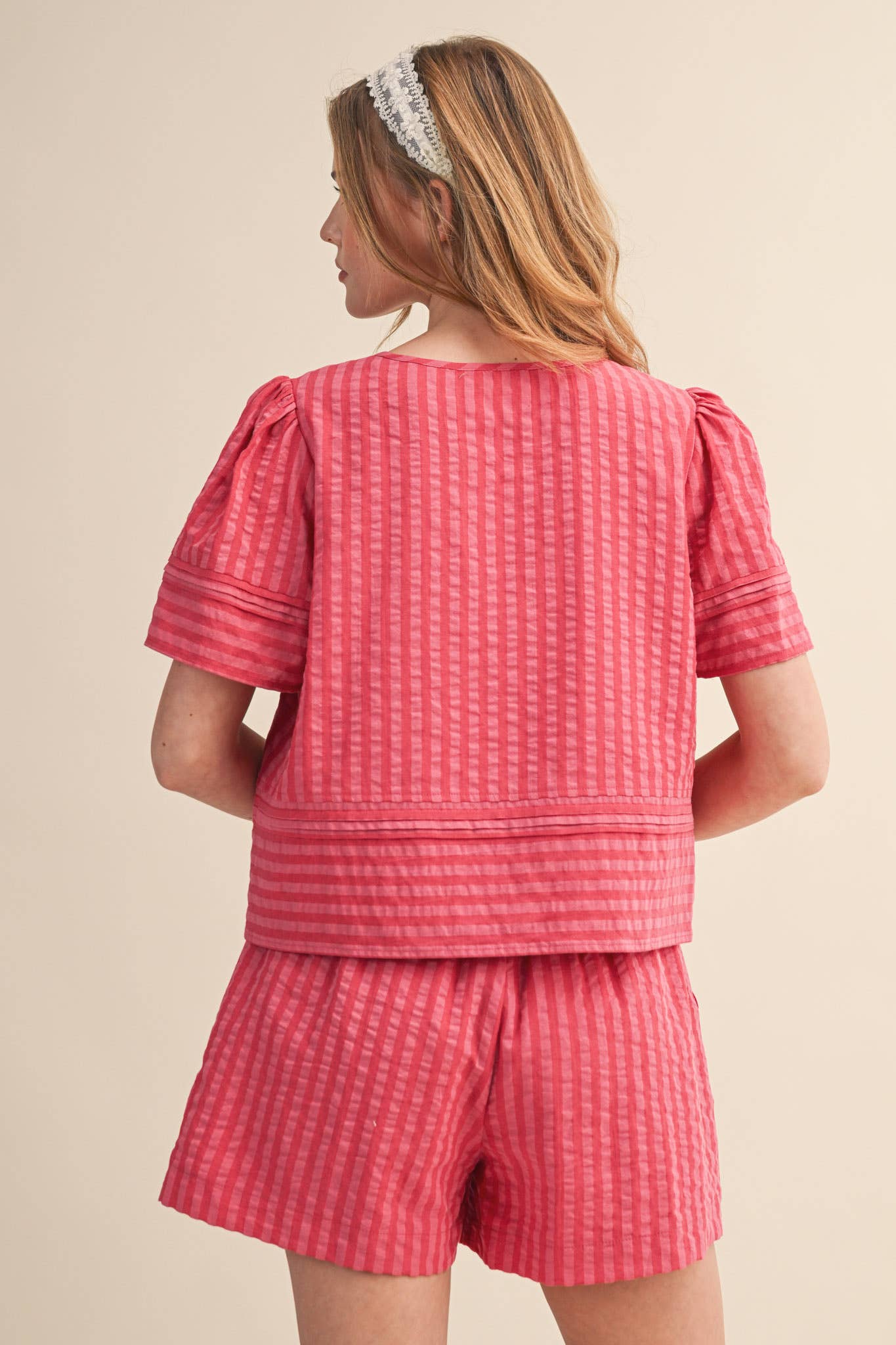 Striped Button Up Top and Shorts Set