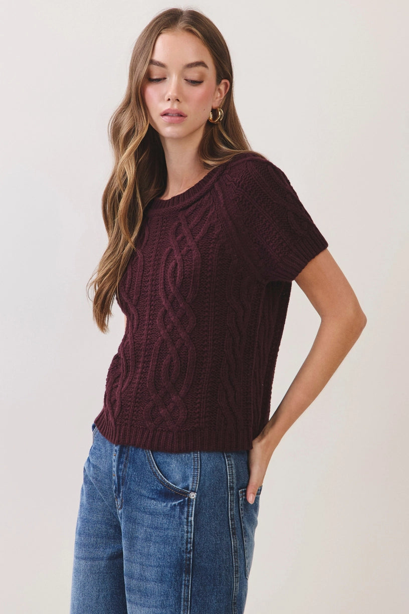 Cable Knit Short Sleeve Sweater