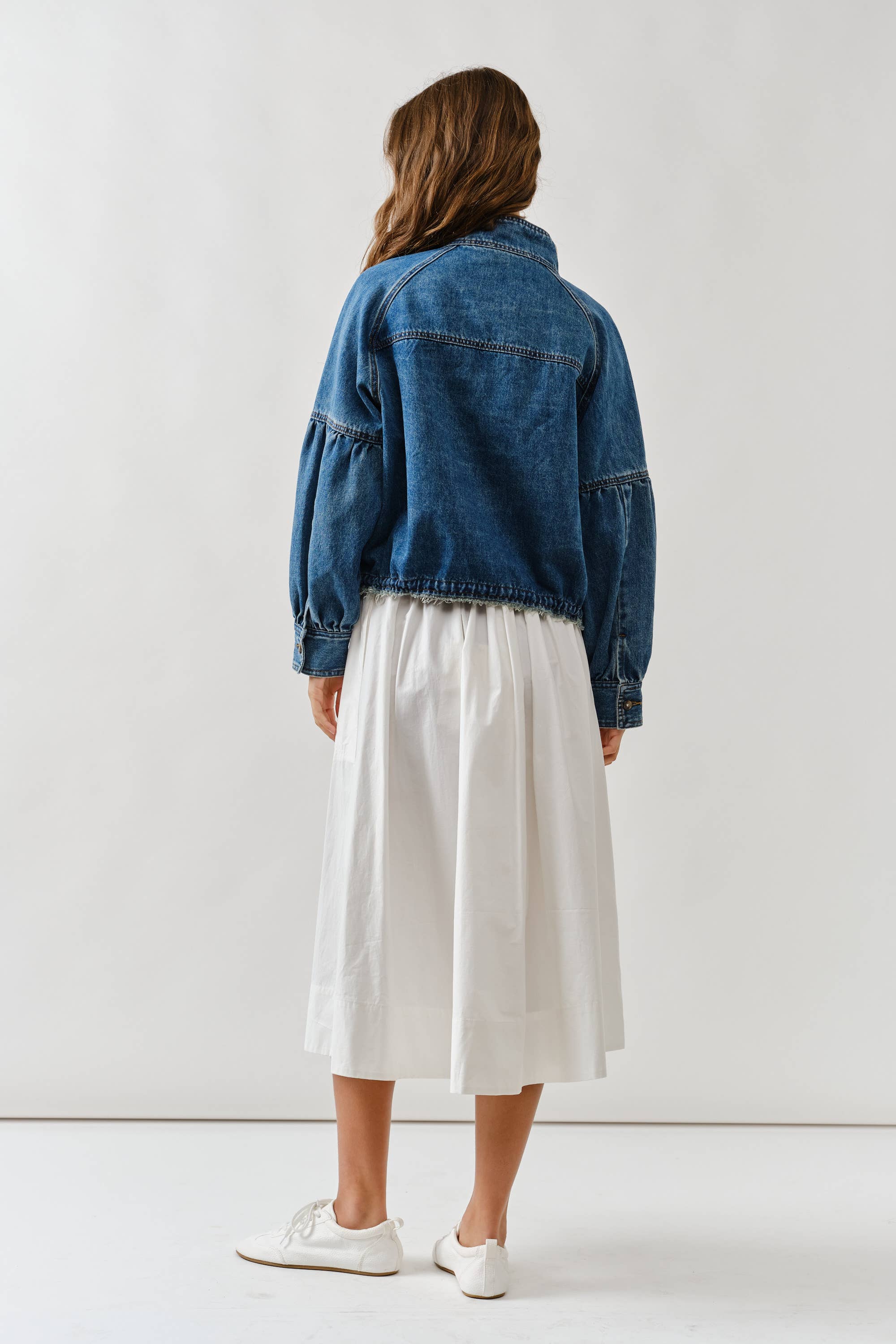 Ballon Sleeve Twill Jacket Drawstring Waist