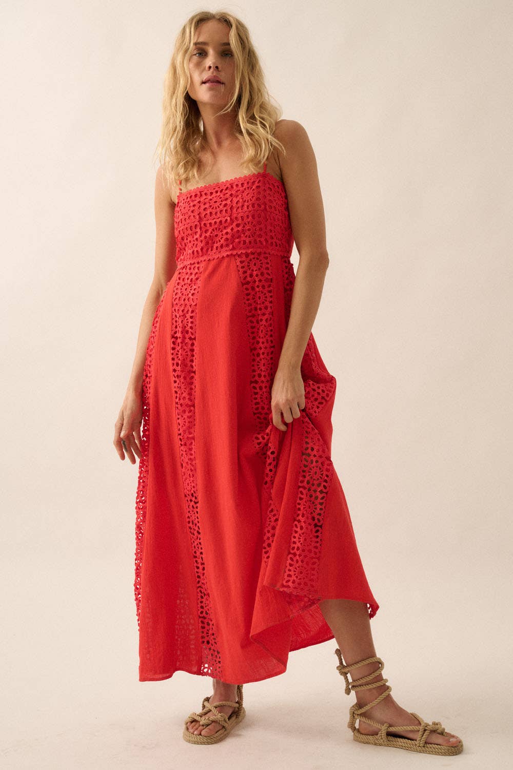 Crochet Lace Paneled Maxi Dress